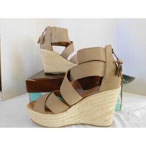 Diba True Hi Flight Espedrille Platform Wedge Sandals Women's sz 8.5 M Taupe